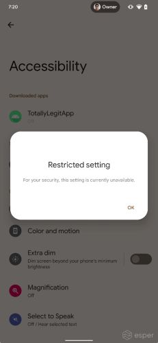 Caixa de diálogo de configurações restritas do Android-13