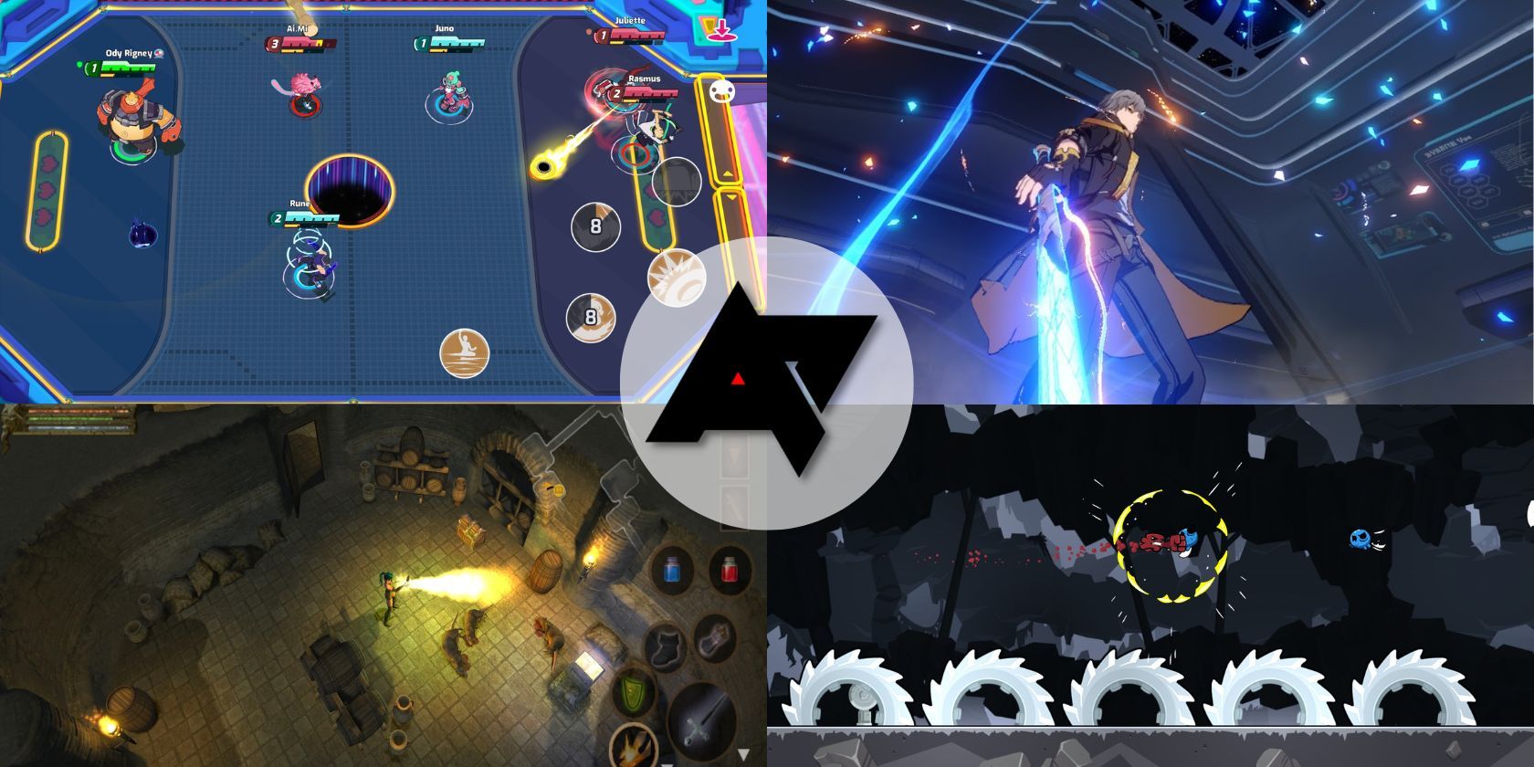 screenshots of four android games with the android police logo superimposed on top