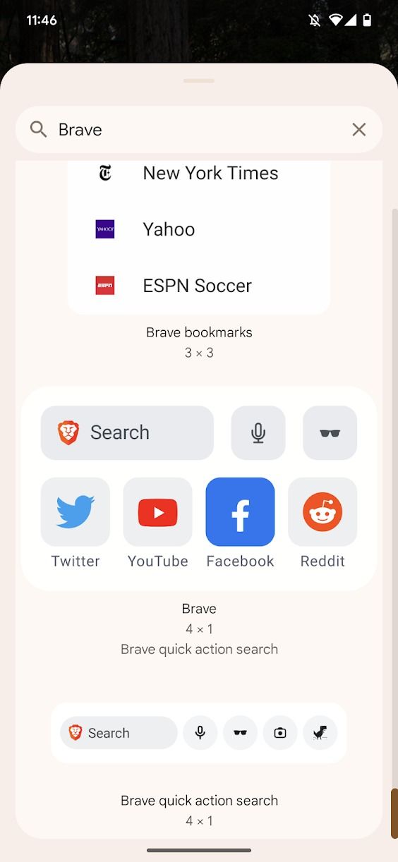 captura de tela da seleção de widgets no Android 13