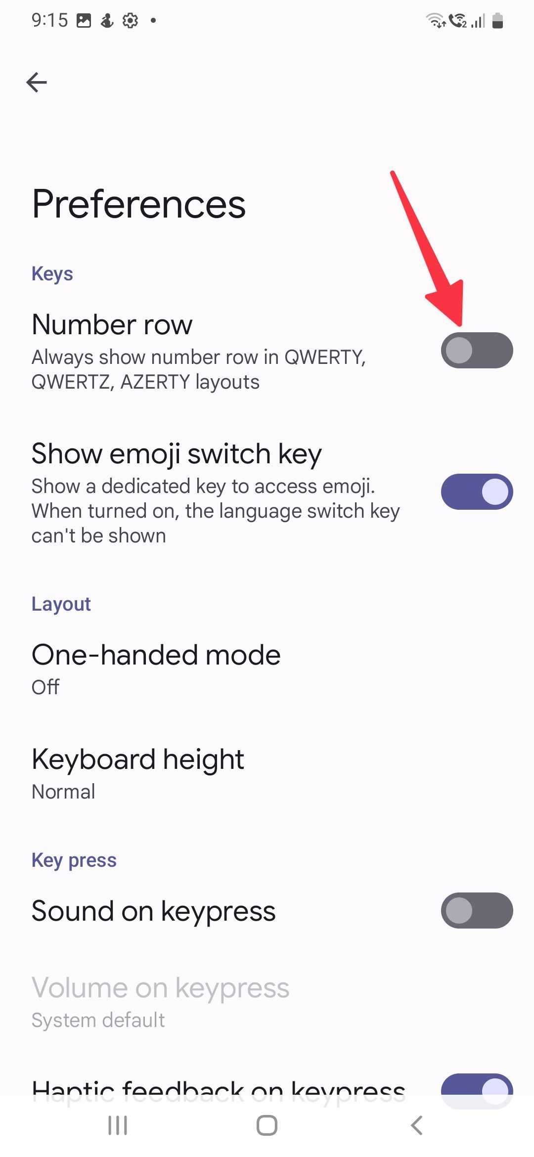 enable numbers row on Gboard