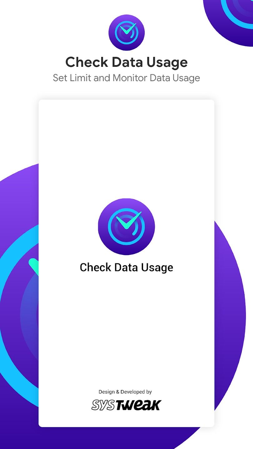 screenshot from the check internet data usage app superimposed on white background with purple circles