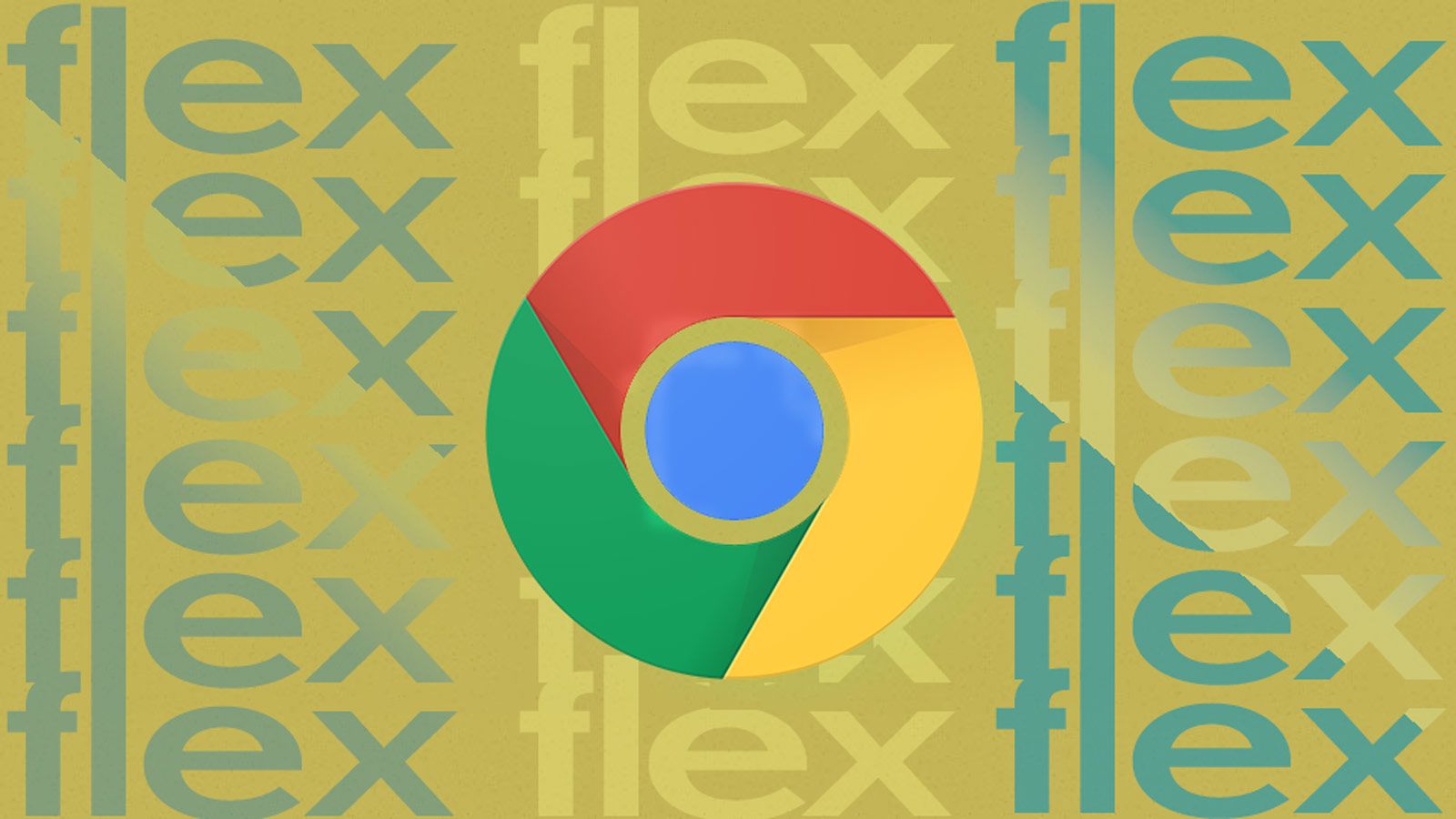 An illustration with the Google ball icon against a yellow background with the text "flex" repeated multiple times.