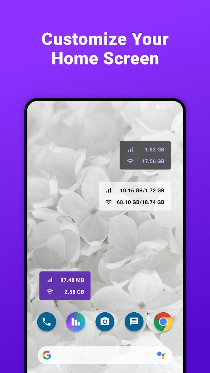 screenshot from the data usage manager app superimposed on a purple background