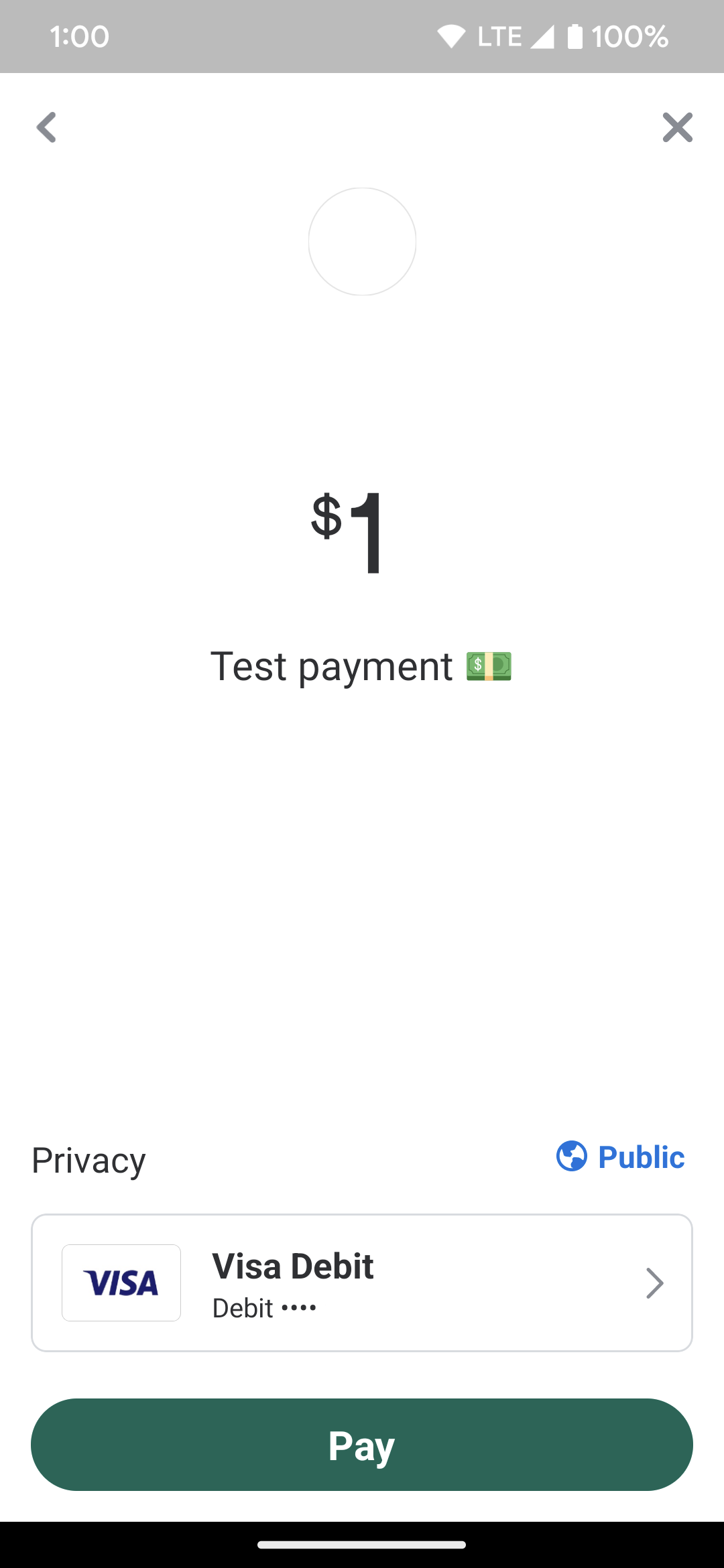 Finalizando o pagamento de teste no aplicativo Venmo