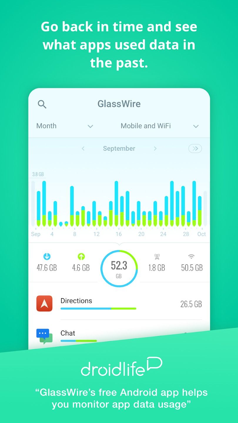 screenshot from the glasswire app superimposed on a green background