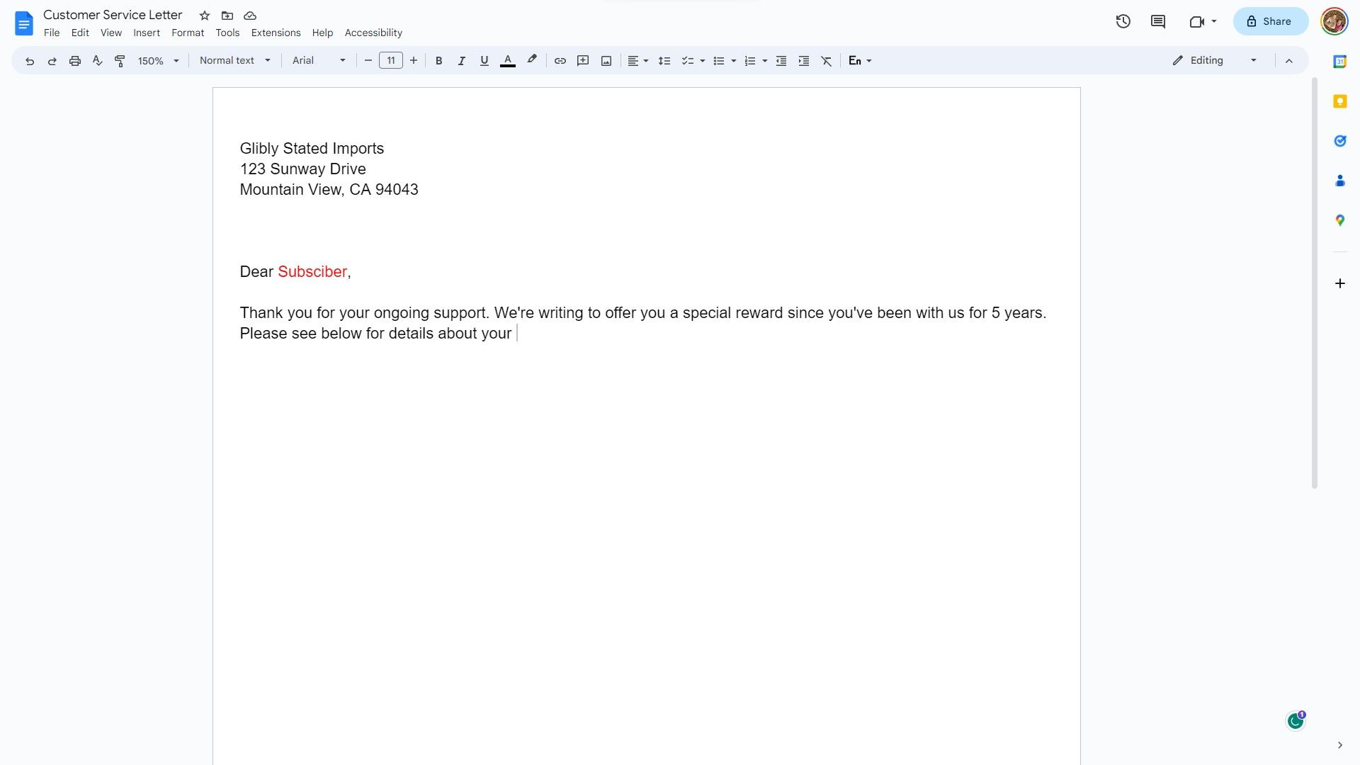 A screenshot of a Google Docs document with a typo highlighted in red.