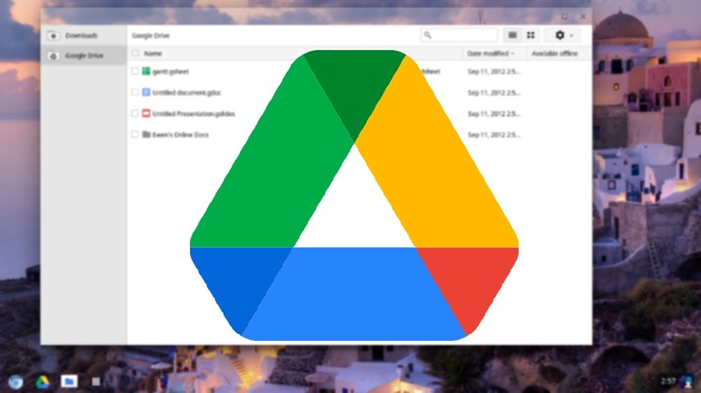 Google Drive files hero with drive logo displayed over the drive menu