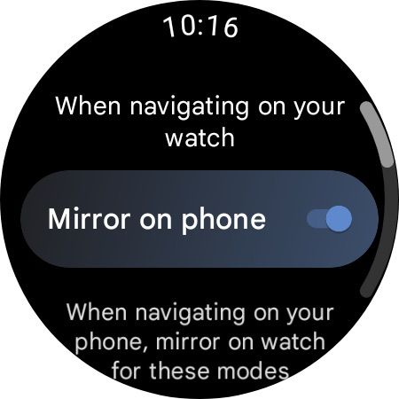Google Maps for Wear OS - Mirror on phone toggle