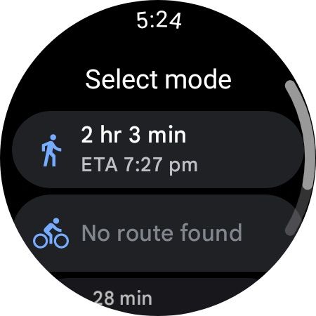 Google Maps navigation mode in Wear OS app