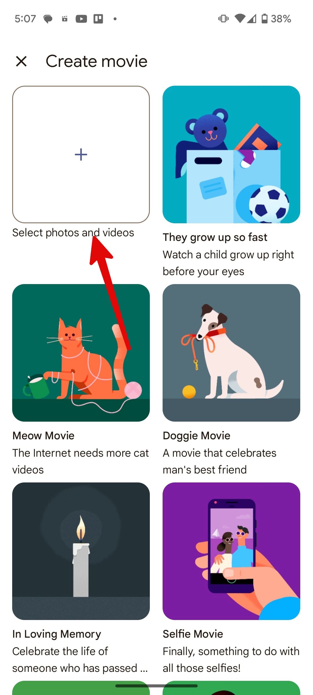Google Photos showing how to select photos and videos