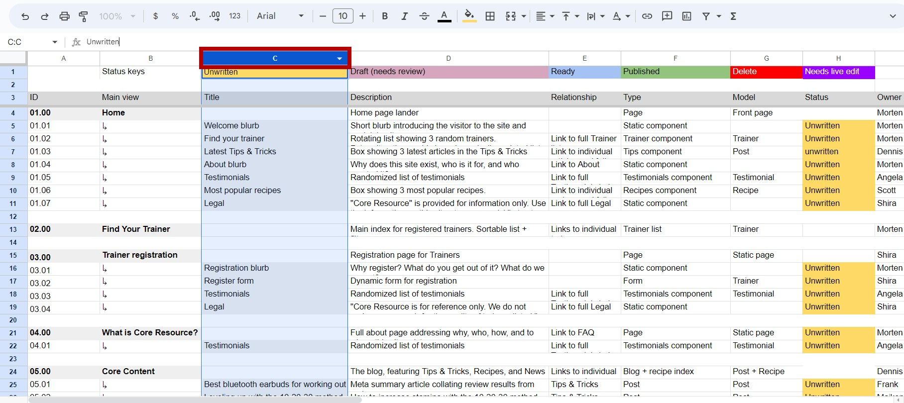 Highlighting a column in Google Sheets