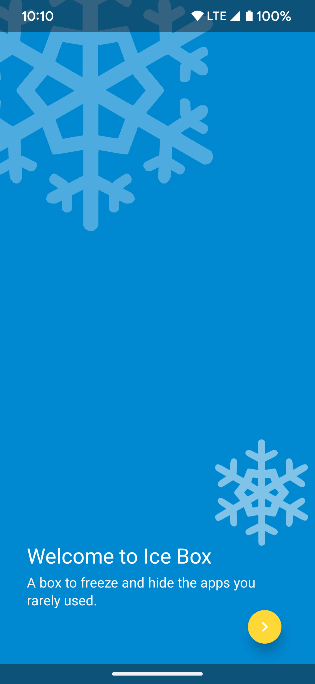 The main intro screen for the Ice Box app