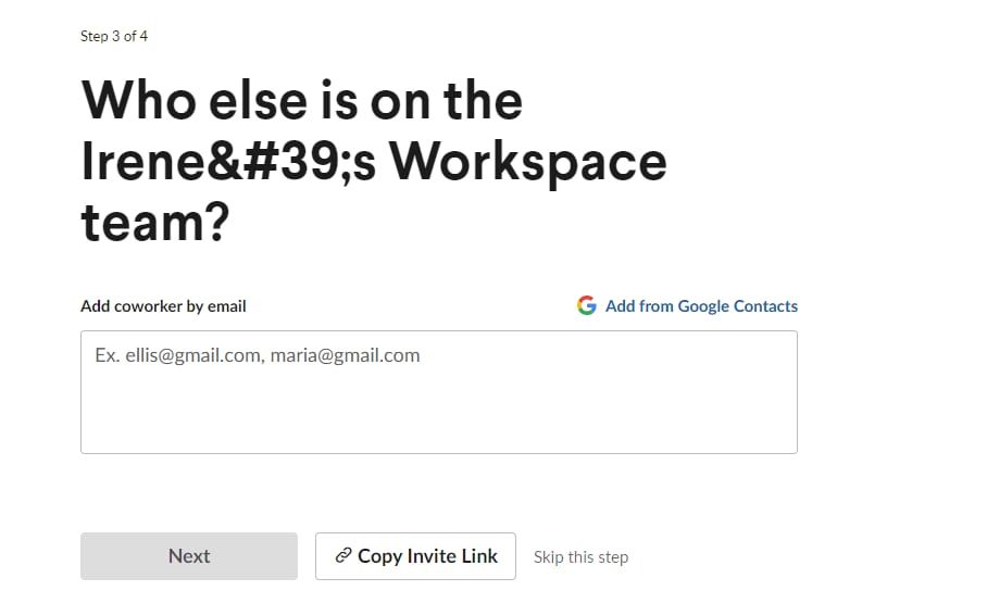 Inviting people to a new Slack workspace