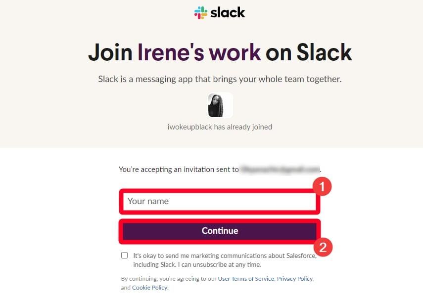 Joining a Slack workspace via invitation