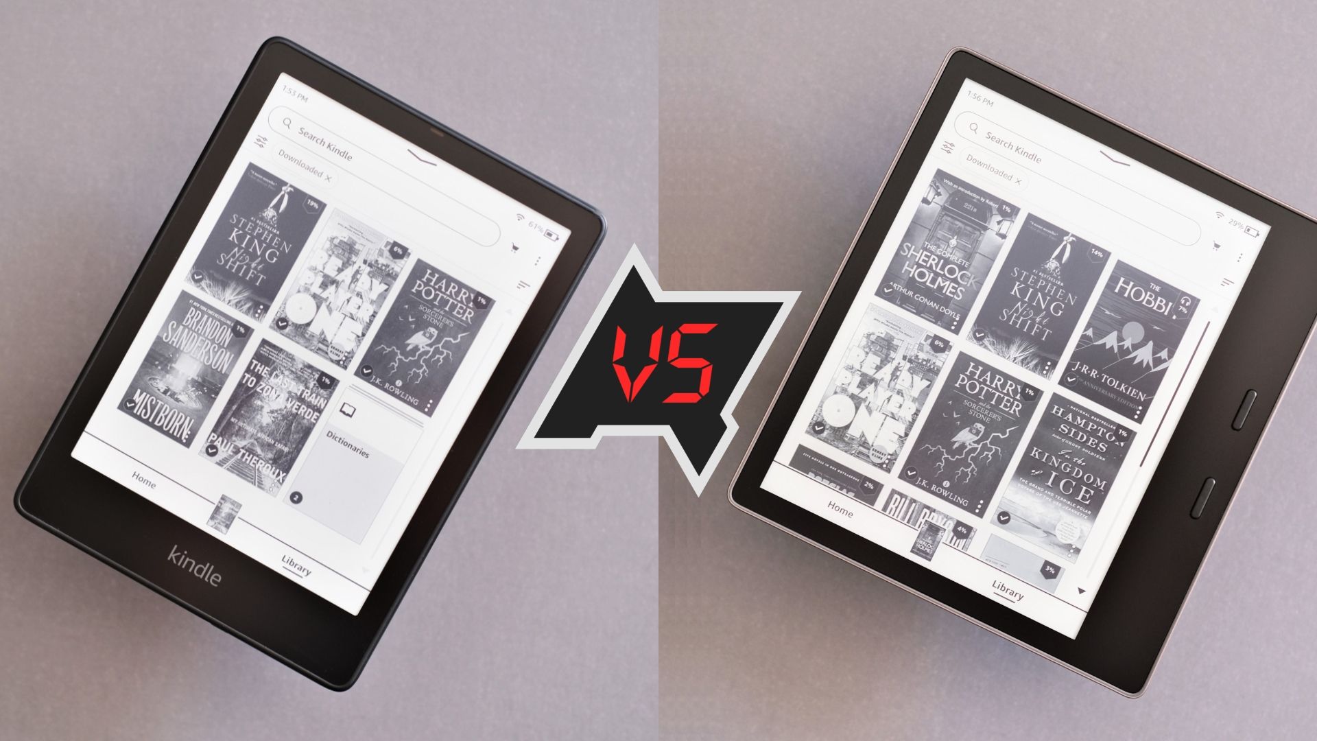 Kindle Paperwhite (on the left) vs Kindle Oasis (on the right)