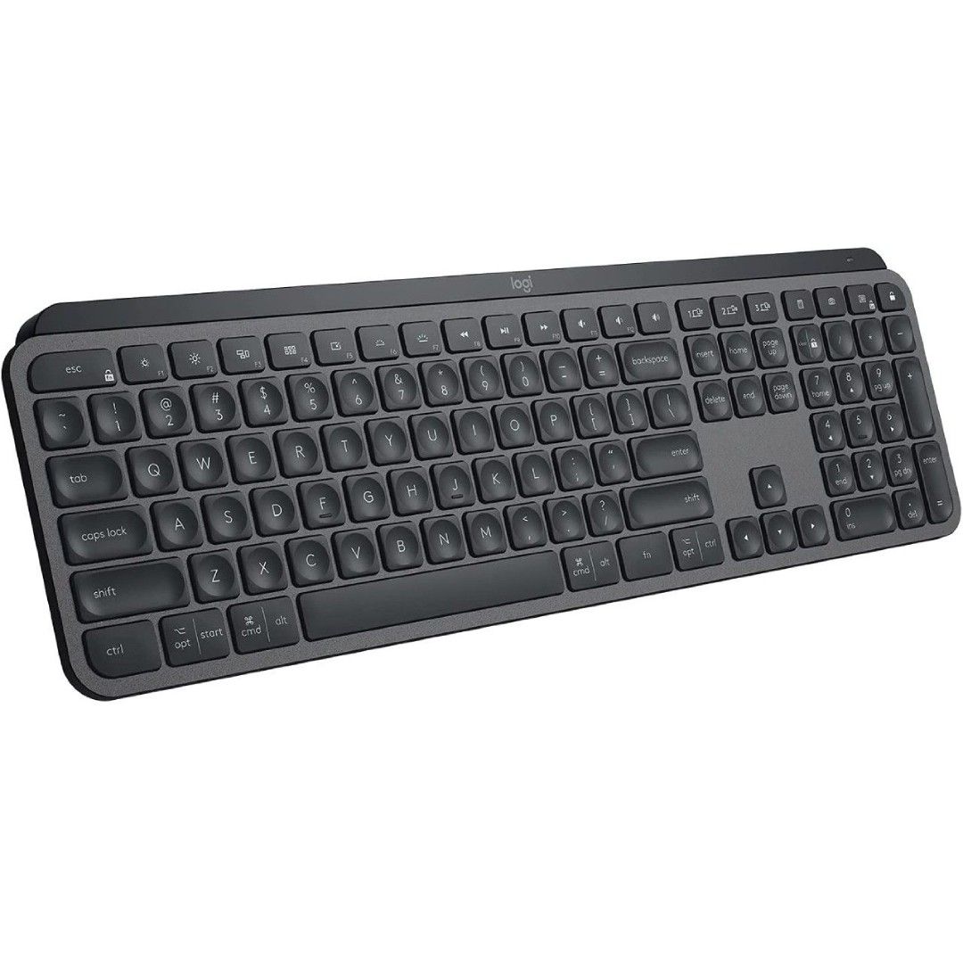 logitech mx keys keyboard, angled view