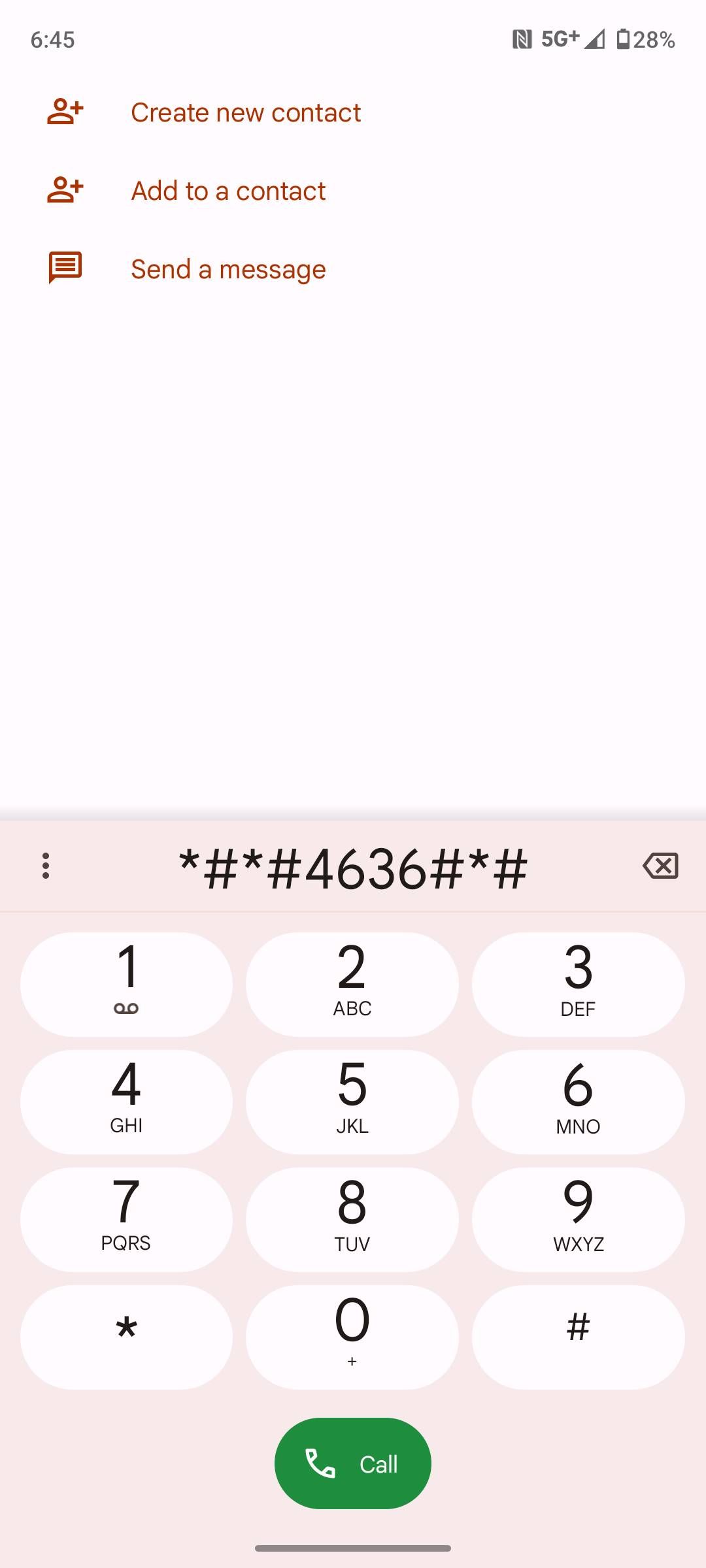 Motorola's dialer with the phone code typed.