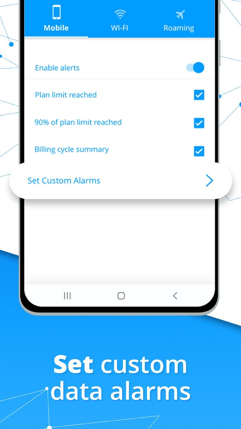 screenshot from the my data manager app superimposed on white and blue background