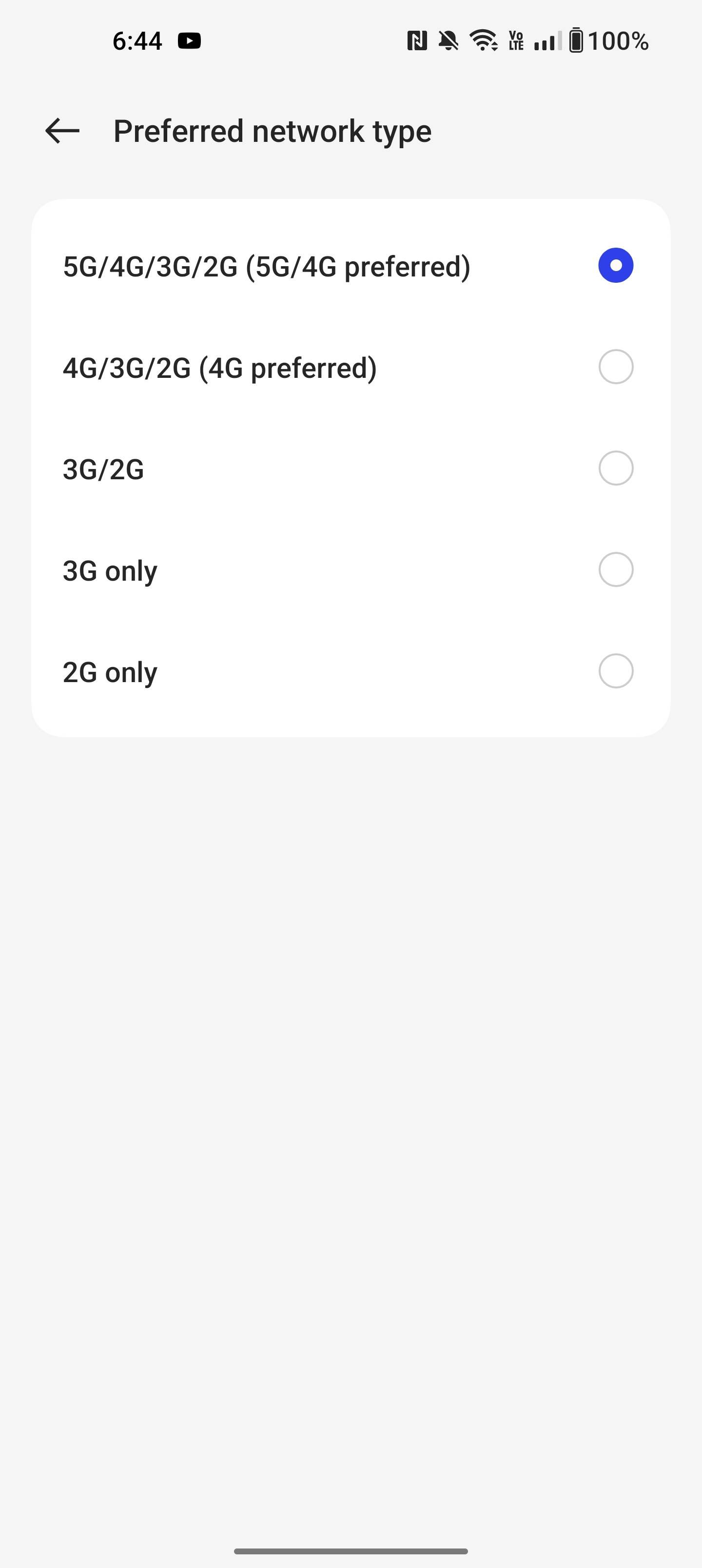 Network type control settings on OnePlus