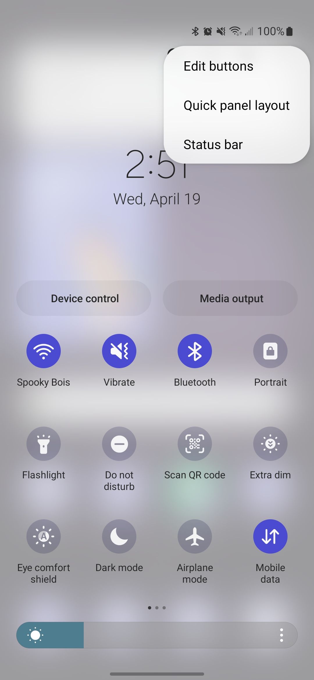 The Quick settings menu on a Samsung phone can be edited with the quick panel layout option