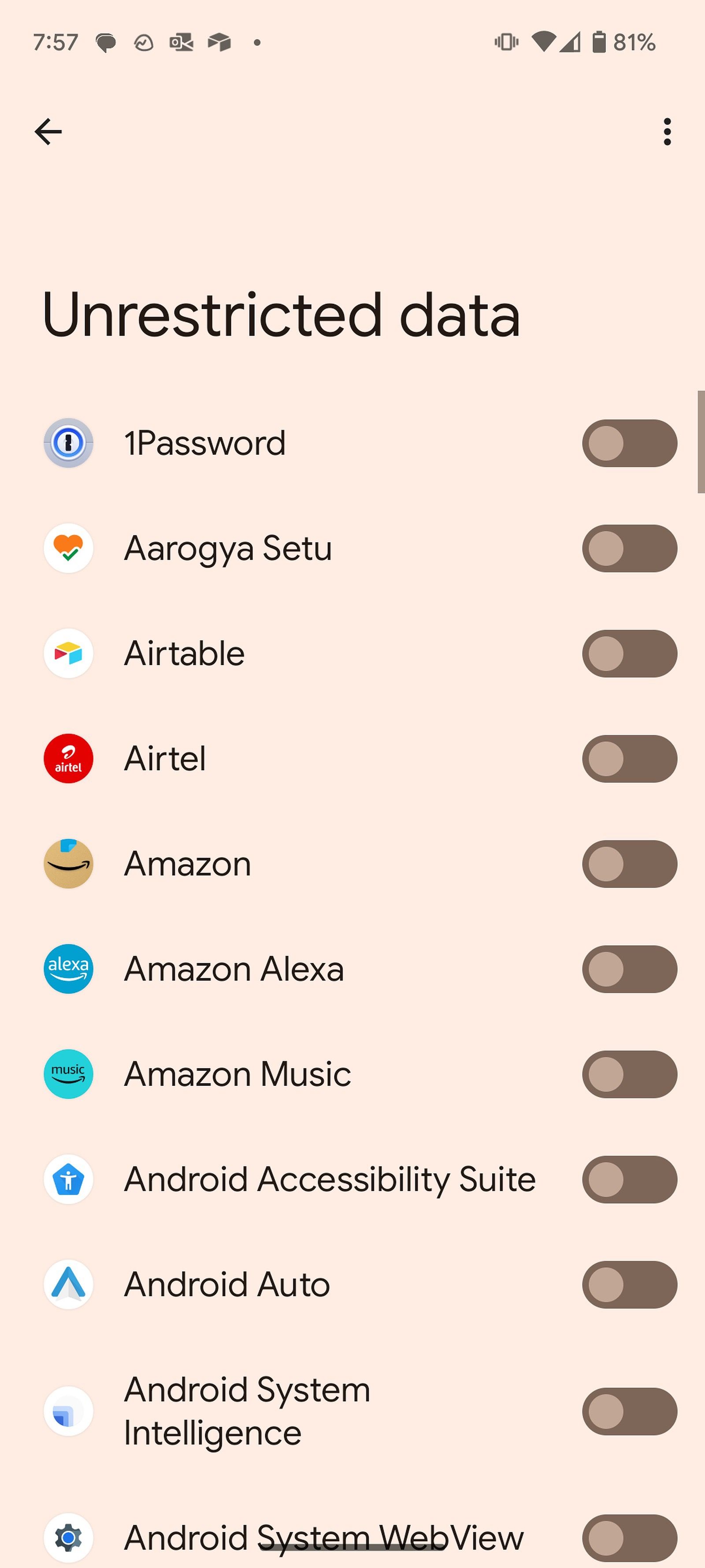 unrestricted data usage for selected apps on Android