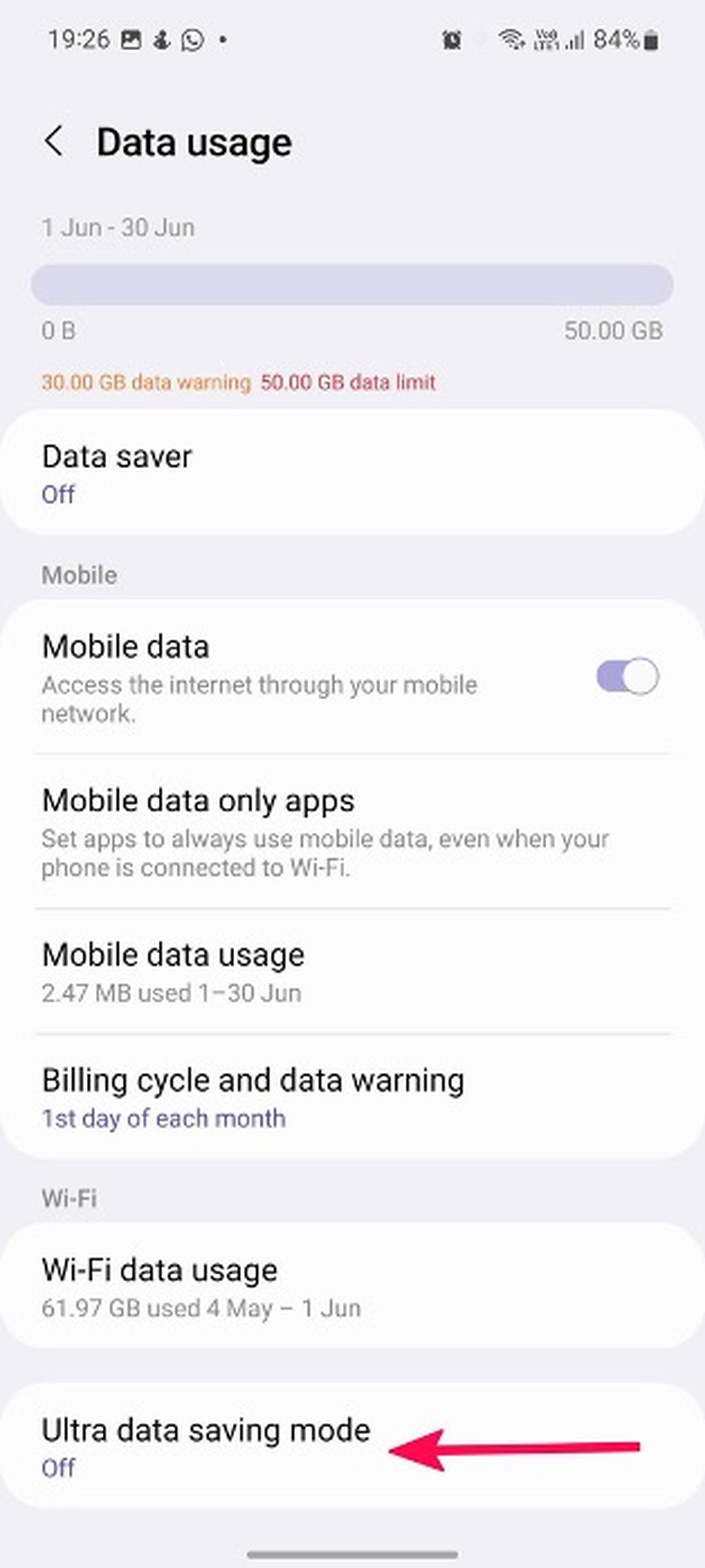 ultra data saving mode on Samsung phone