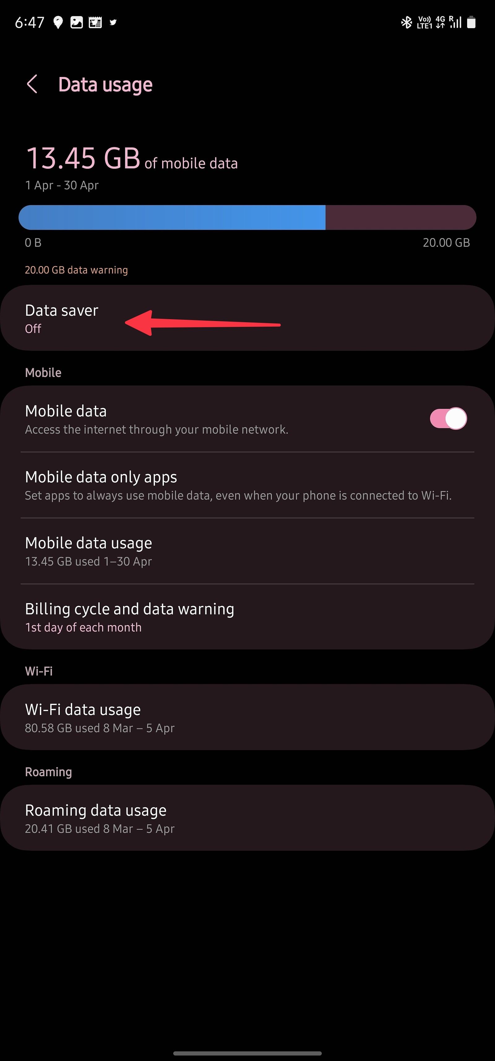 data saver on Samsung phone