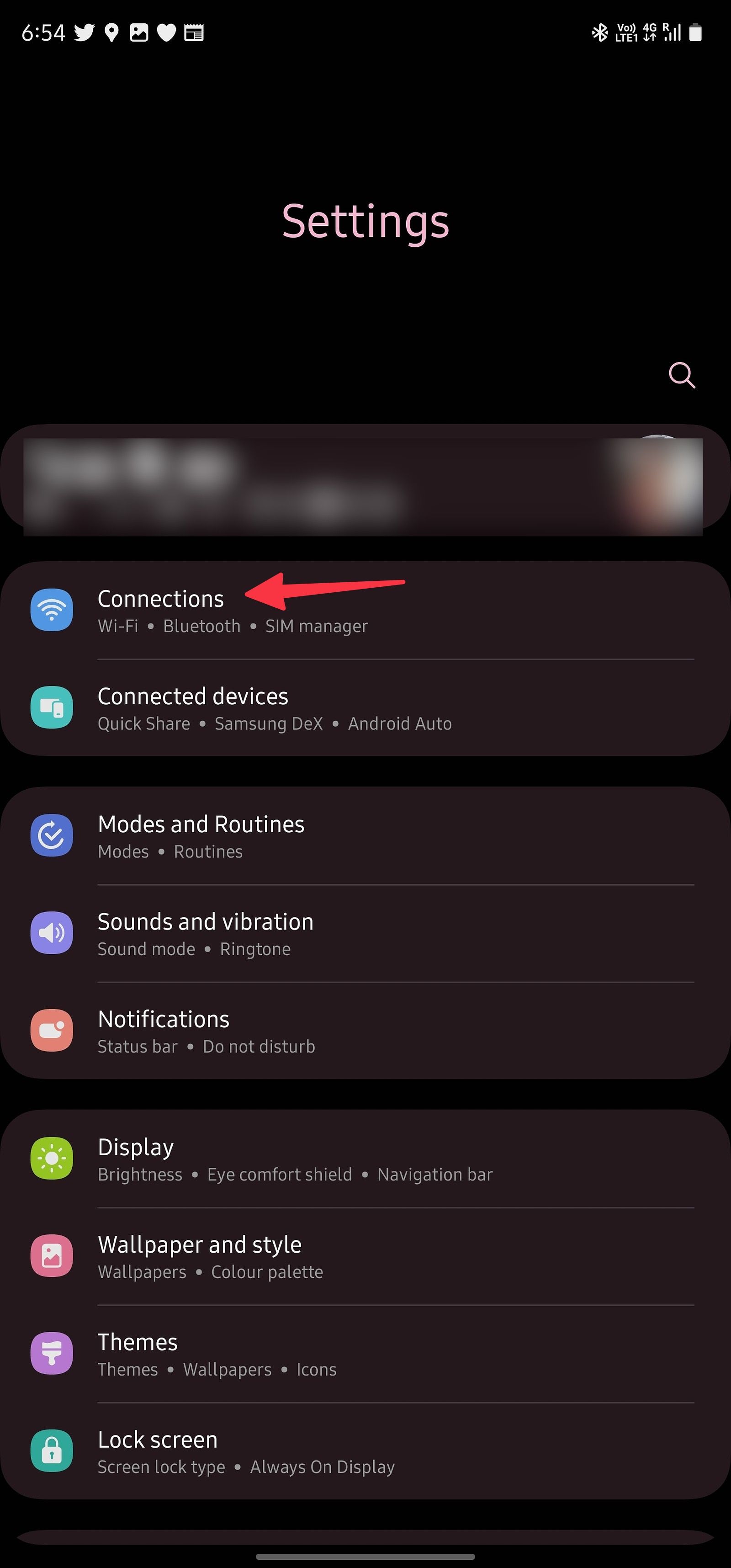 open connections on Samsung phone