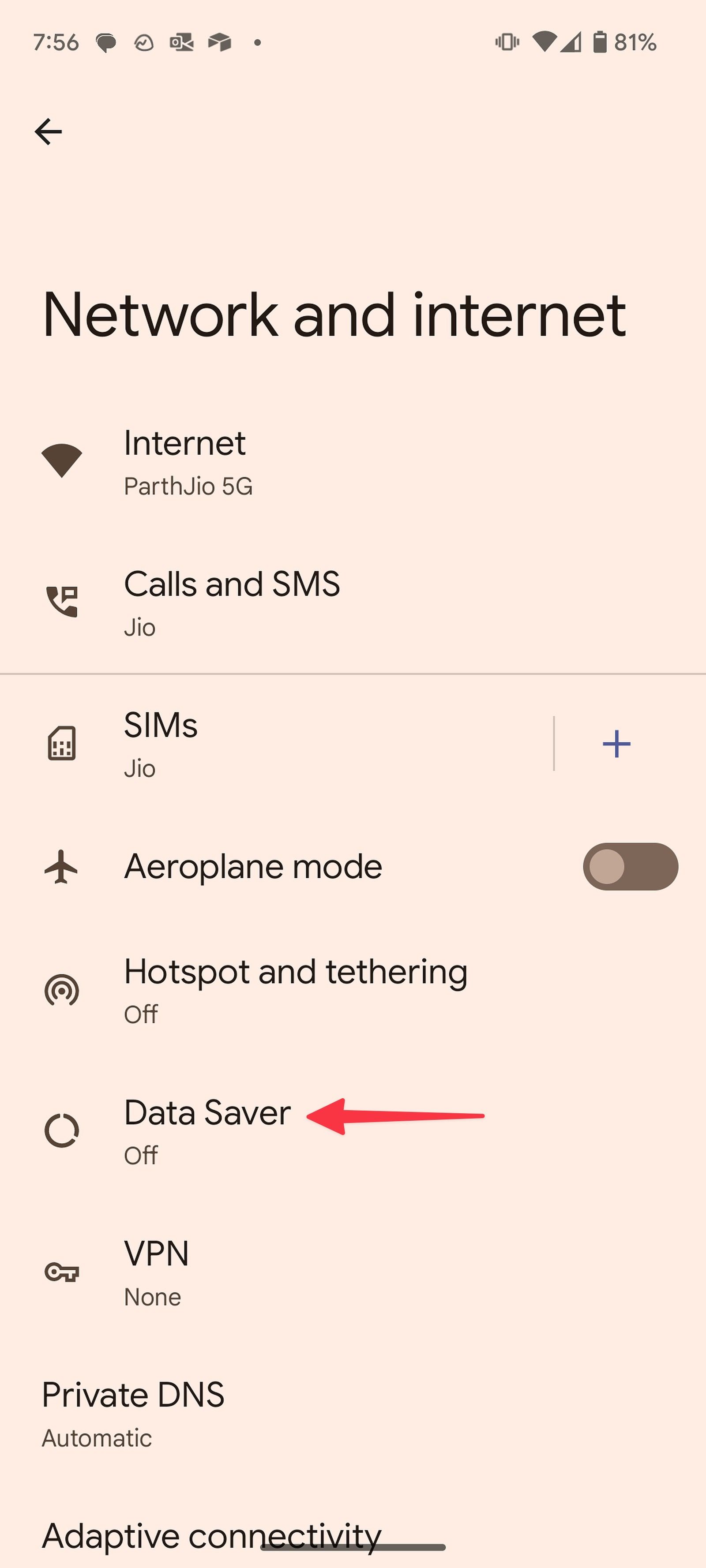 data saver menu on Android