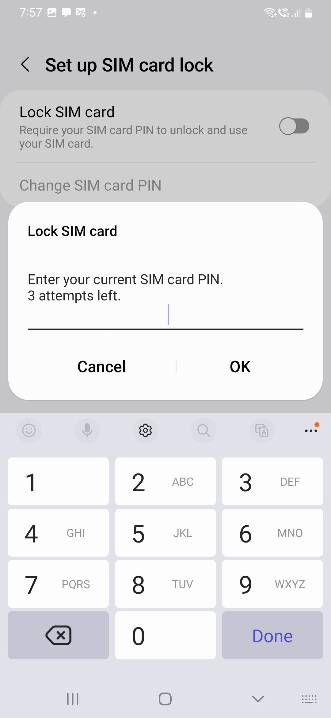 insira o PIN atual do cartão SIM