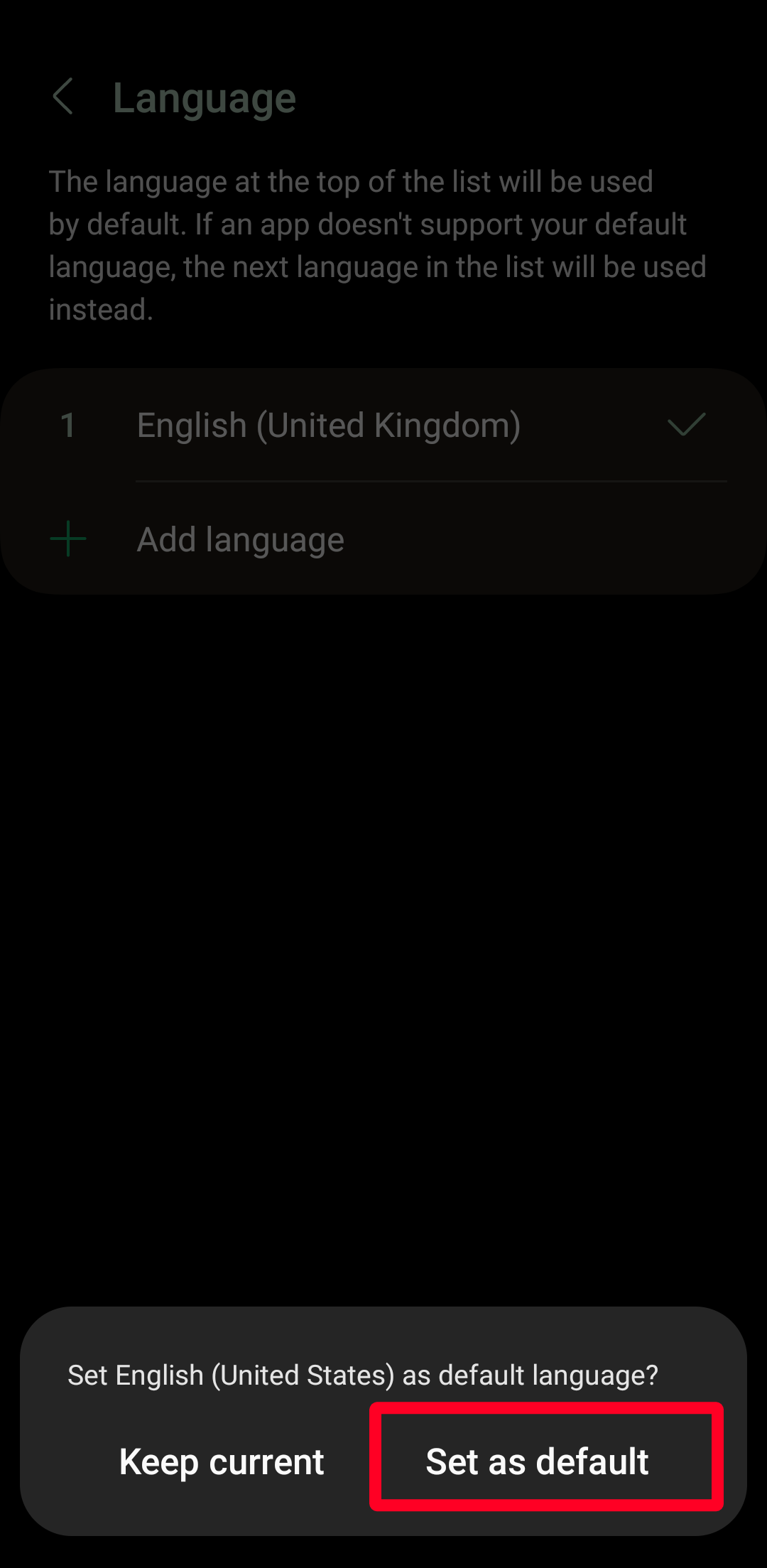 Setting English United States as default Android language