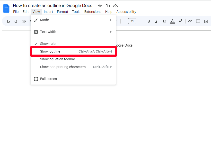 Show outline option in Google Docs on Chrome