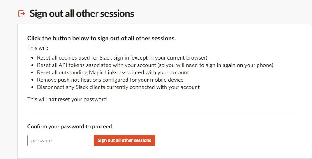 Log out of all other sessions confirmation web page