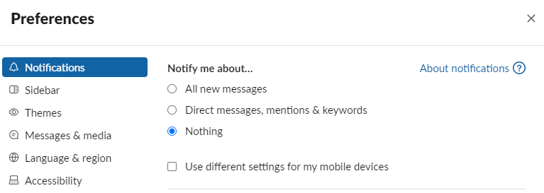 Slack for desktop notifications settings