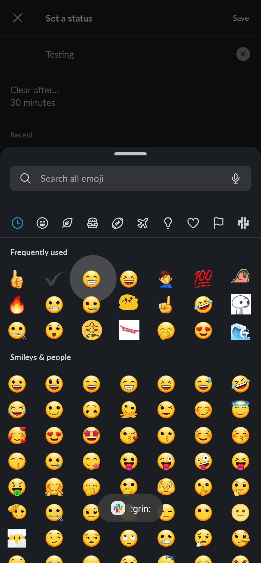 Escolhendo um emoji do Slack