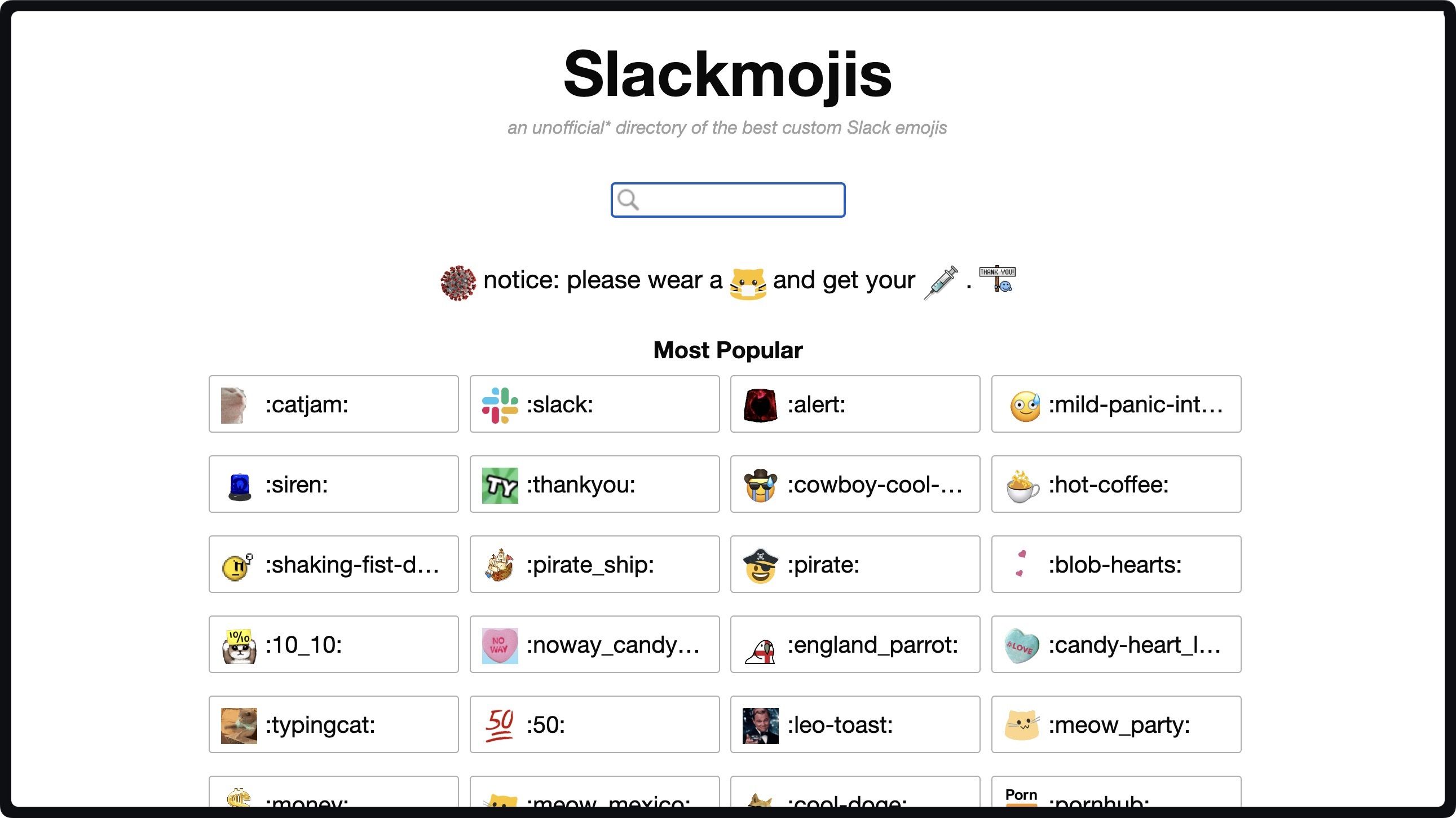 Slackmojis Home page screenshot