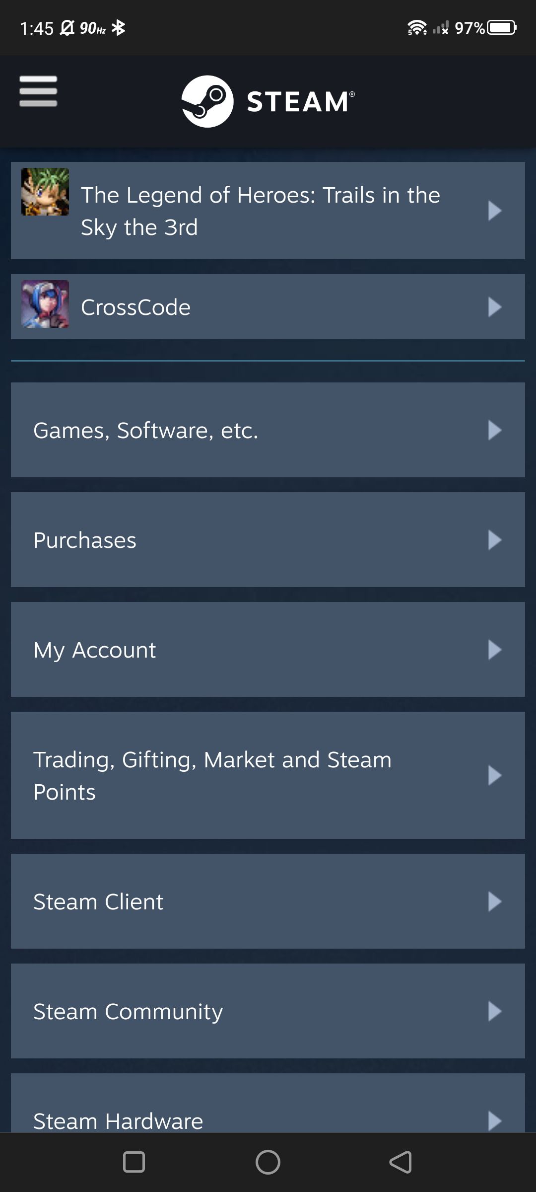 Captura de tela da página de suporte do Steam em seu navegador móvel