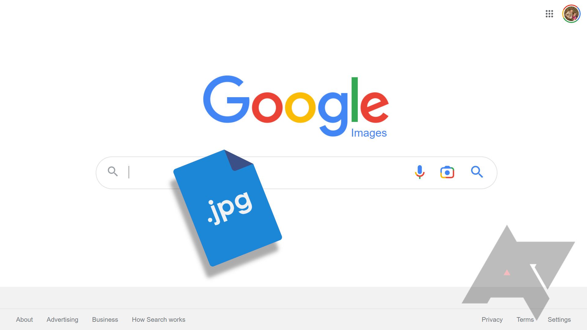 The Google Images page is shown with a JPEG file icon hovering over it.