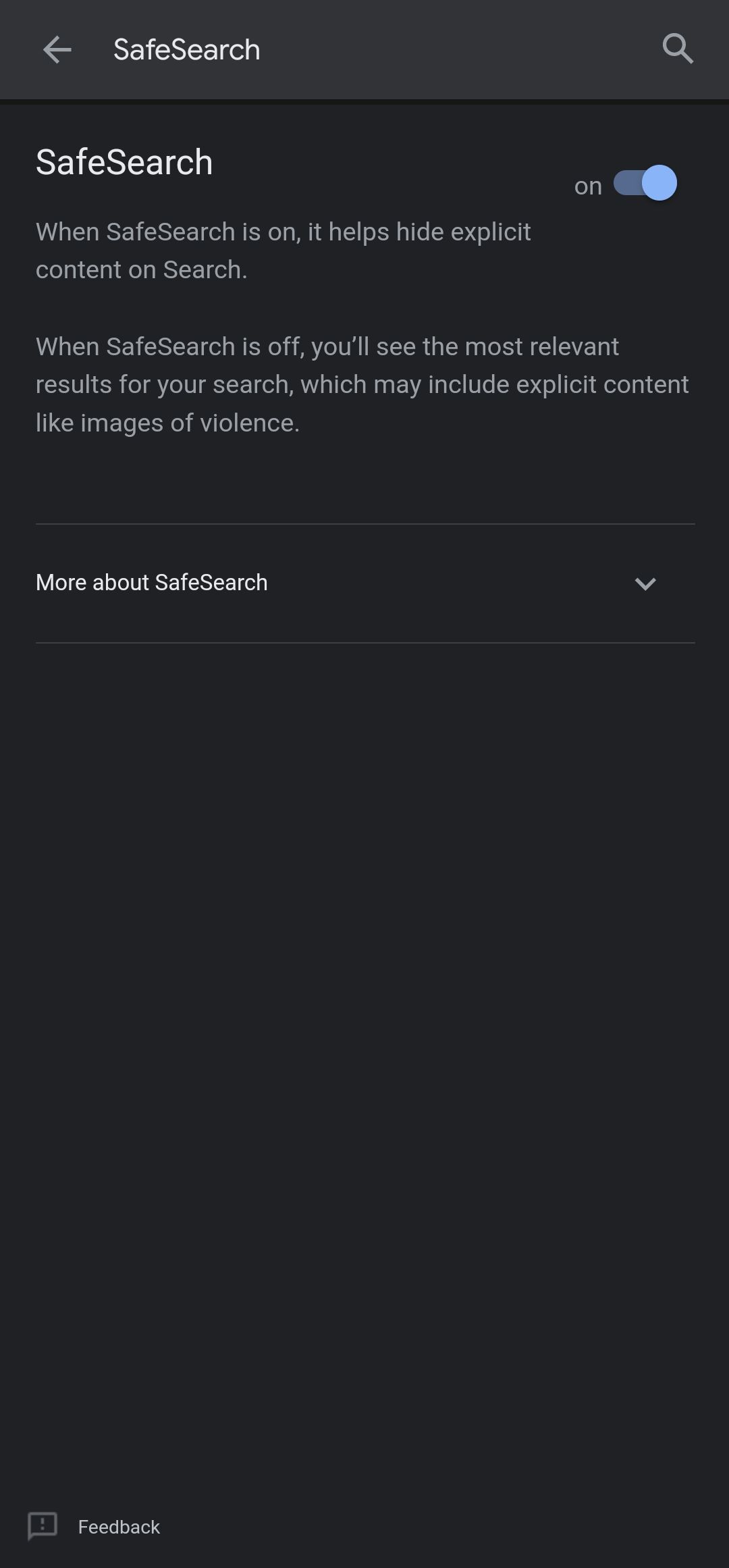 Página SafeSearch do Google app