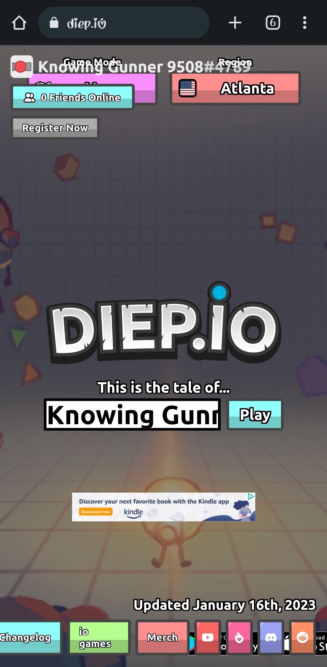 Screenshot of web-based mobile game Deep.io home screen.