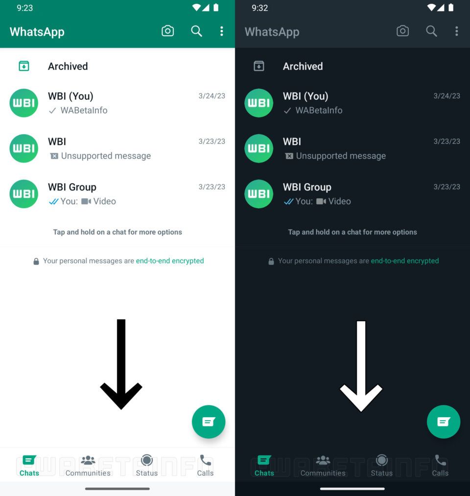 WhatsApp Beta Android Navigation Bar