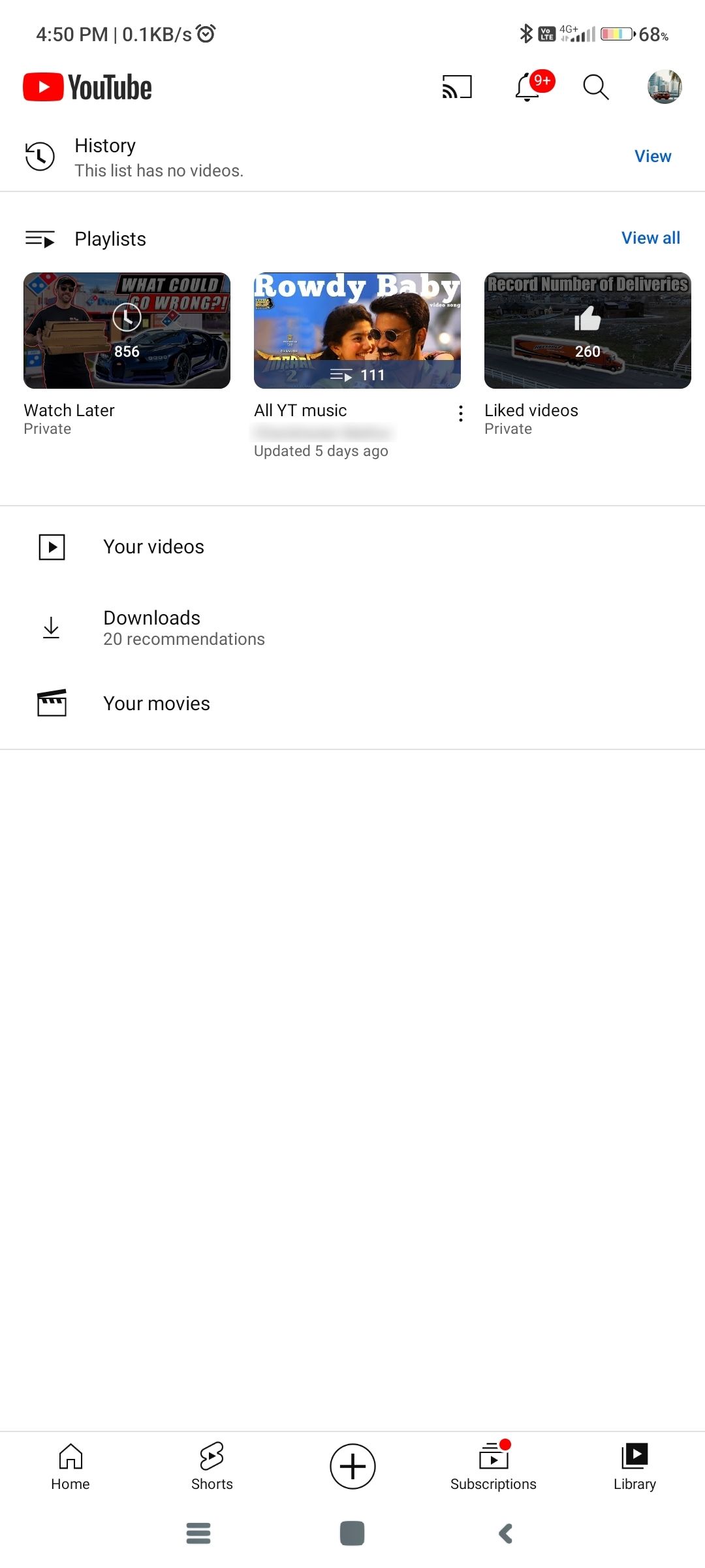 The YouTube app has a new Library tab UI