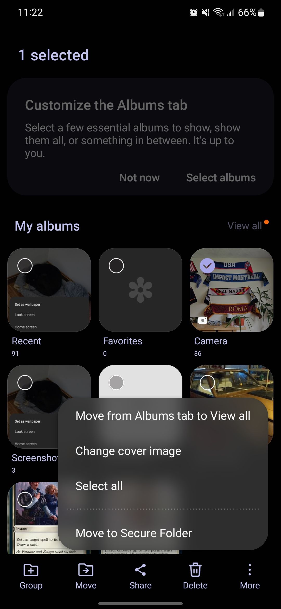 More options for a selected album in the Samsung Gallery app