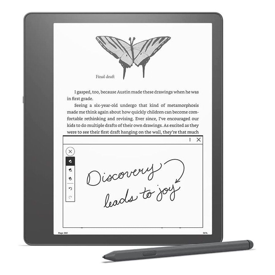 Render of the Amazon Kindle Scribe white background with stylus