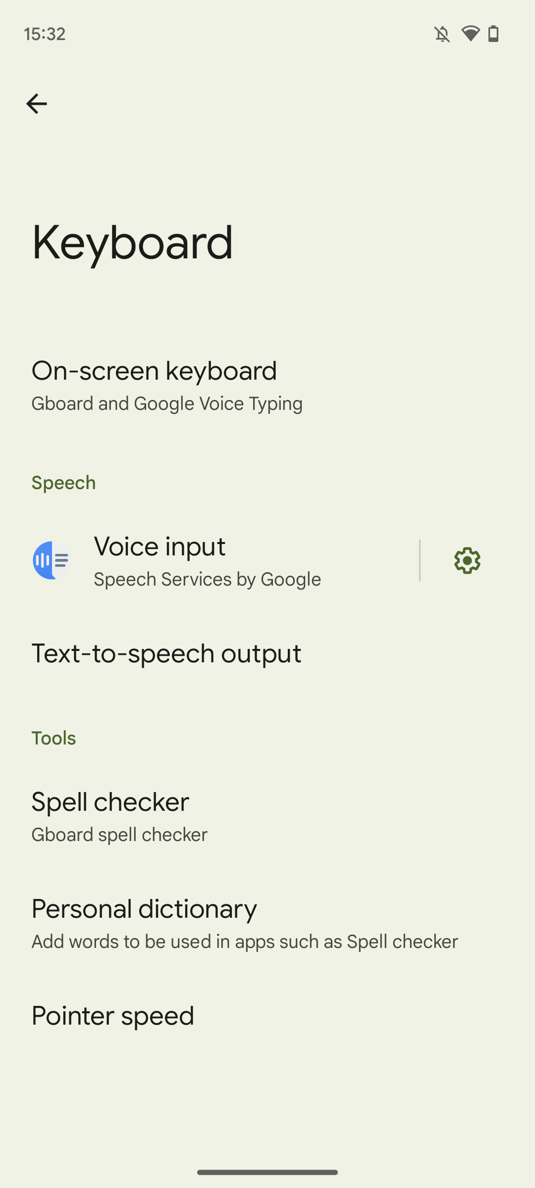 Screenshot of Android 14 Beta 2's new Keyboard system settings section