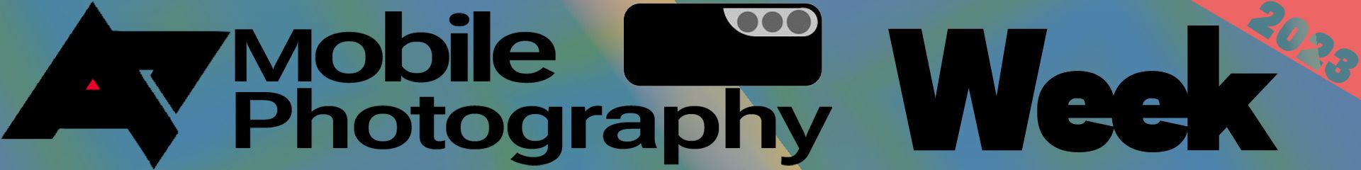 Banner with the AP logo in black along with a black and gray smartphone. The text "Mobile Photography Week" appears horizontally and a "2023 flag is diagonally positioned in the right corner.