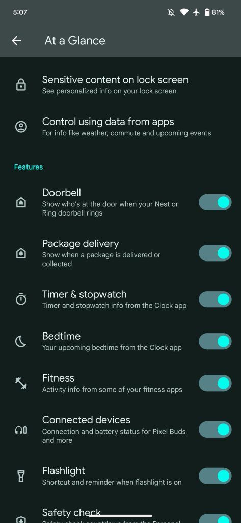 At a glance, new settings