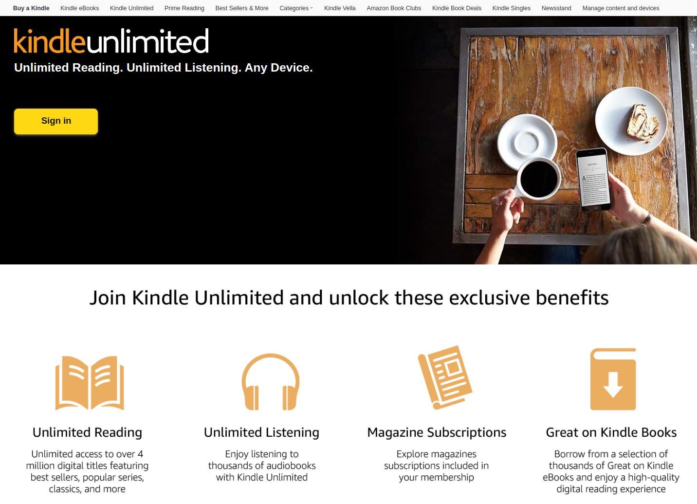 Kindle Unlimited home page