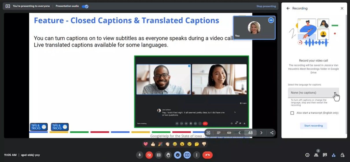 Google Meet How to save captions with a Meet recording