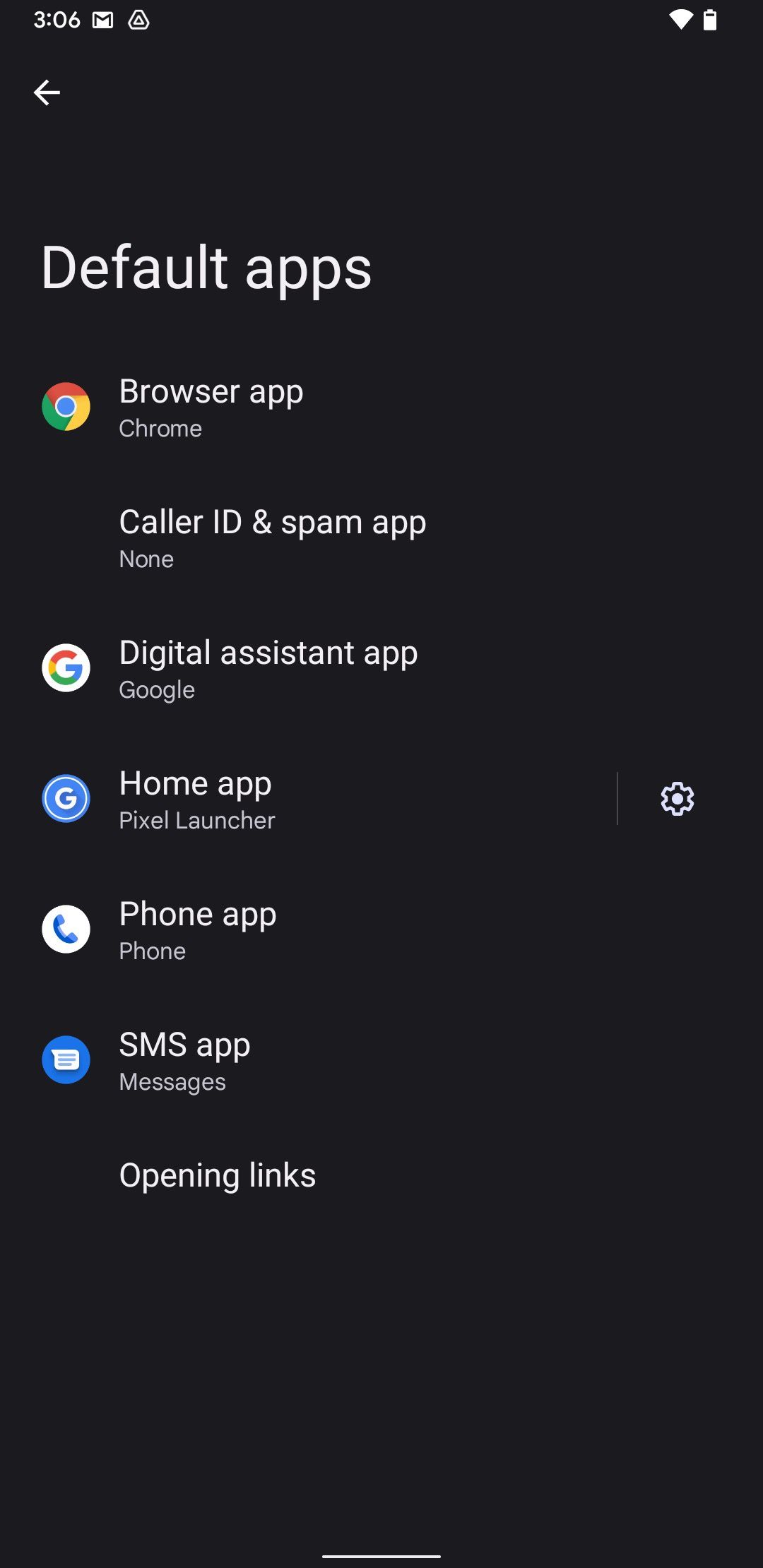 Android default apps settings screenshot